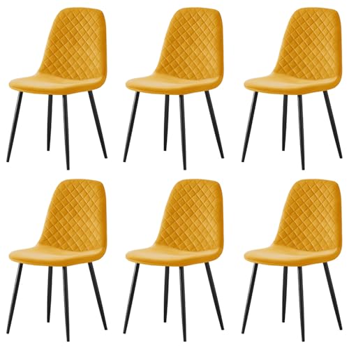 AINPECCA Set of 6 Velvet Dining Chairs Fabric Upholstered seat with Metal Legs Dressing Lounge Home (6, Yellow)