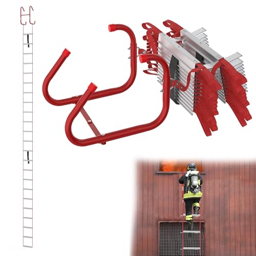 YRHome 15m Feuerfeste Alu Rettungsleiter Strickleiter für den Hausgebrauch Faltbare Sicherheitsleitern Feuerleiter Fluchtleiter Feuerwehrleiter für Notsituationen 450KG für Haus, Geländer, Balkon