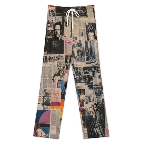 Newspaper Print Pajama Pants for Men Soft Lightweight Lounge Pj Bottoms with Drawstring Pockets3