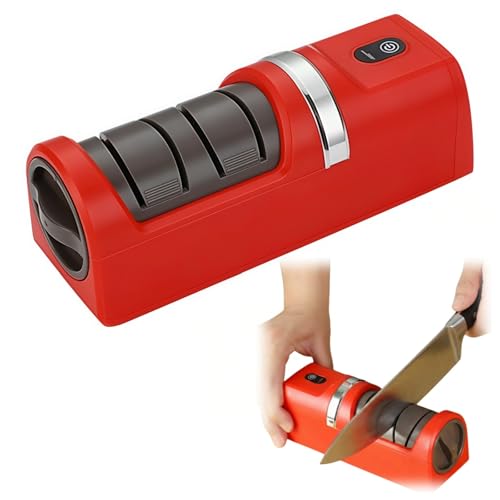 Bonusvogue Aiguiseur automatique pour couteaux de cuisine, aiguiseur électrique sans fil rechargeable, meule diamantée 2 niveaux, base ventouse...