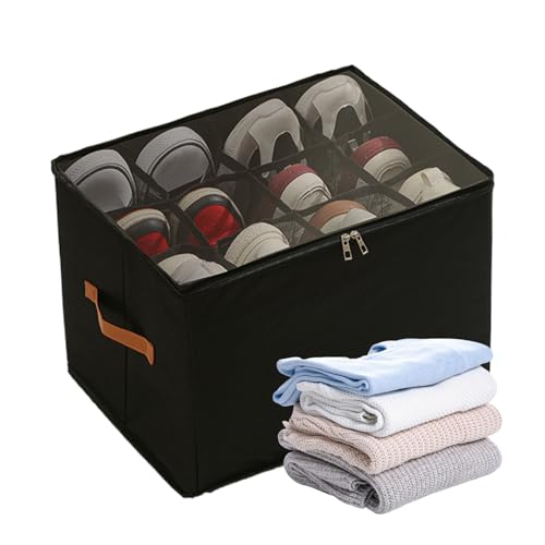 Organizador de zapatos – Organizador de chanclas plegable, ajustable con separadores, cubierta transparente y asa para casa, dormitorio, dormitorio