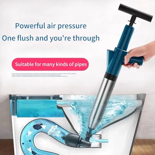 Image of Toilet Plunger,High Pressure Air Plunger Kit,Toilet Plungers for Unblocking with Real-Time Barometer,Air Drain Blaster with 4 Replaceable Heads for Bathroom Kitchen Clogged Pipe,Green