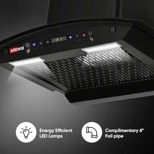 Image of 1200 m /hr Wall Mounted Auto Clean Kitchen Chimney (Ardnib Arcturus BK 60, Filterless Technology, Touch Control + Motion Sensor, 7 Years Motor Warranty)