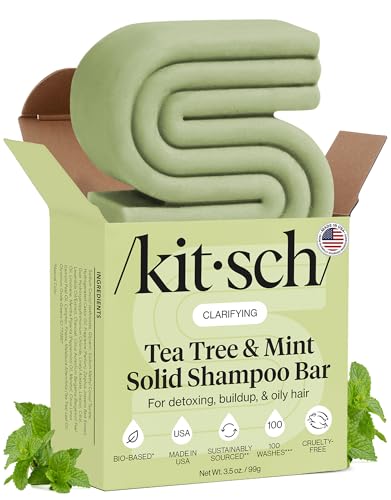 Image of Kitsch Clarifying Tea Tree & Mint Shampoo Bar Soap - Made in USA, 3.5 oz | Clarifying Shampoo for Build-Up Removal - Hair Shampoo for Women and Men for Scalp & Oil Control - Vegan Hair Care
