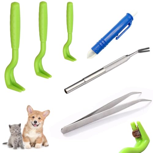 JYNXOR 6 Pcs Zeckenzange, Zeckenentferner, Zeckenpinzette, Zeckenkarte, Zeckenset, Zeckenhaken für Mensch, Hunde, Katzen, Einfacher und Sicherer Zeckenentferner für Kinder und Haustier
