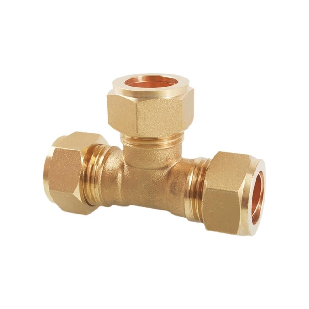 Ferrule Tube Fitting 1pc Brass Tee Type Equal Adaptor, Compression Union Pipe Fitting, 3 Ways Connector for Water Gas Oil(16mm)