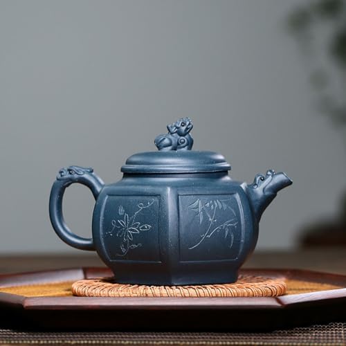 Image of Yixing Clay Teapot 10oz Zisha Tea Pot Hexagonal Handmade Dragon and Lion Chinese Kungfu Tea Set (Tianqing clay)