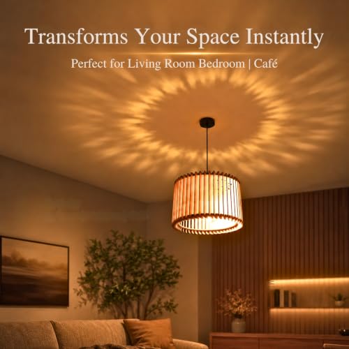 Image of Wooden Ceiling Lamp Hanging Pendant Light for Home Decoration | Wood Chandelier for Living Room, Bedroom, Dining Table & Cafe | Elegant Ceiling Shadow Light Patterns | Bulb Included