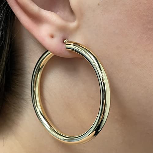 Image of Italian 14k Yellow Gold High Polished Round Hoop Earrings