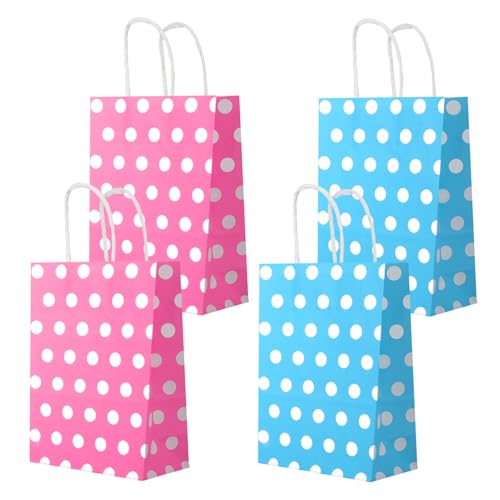 16 Pcs Mouse Goodie Bags for Mouse Party Favors, Small Gifts Bags Polka Dot Kraft Paper for Baby Shower Favors Party Gifts Goody Candy Boy Girl Kids Birthday Christmas Wedding (Light Blue, Rose red)