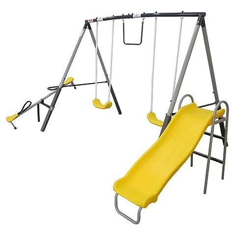 XDP Recreation The Titan Outdoor Backyard Toddler Playground Swing Set with Slide, 2 Swings, See-Saw, and Trapeze for Kids Ages 3 to 8 Years Cover