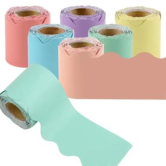 12 Rolls 393.7 ft Scalloped Bulletin Board Borders, Bulletin Boarder Borders Trim Decorations for Party Cork Poster Chalkboard Wall Door Decor, 6 Colors