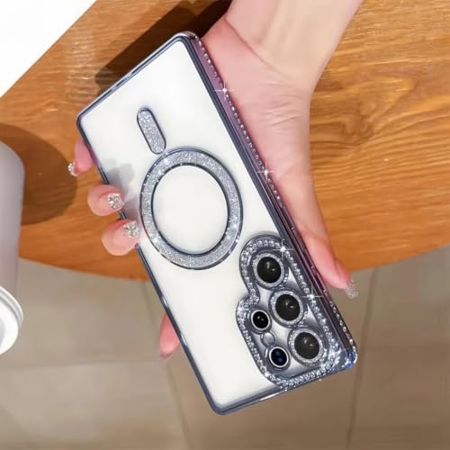 Image of for Samsung S26 Ultra 5G Glitter Case,Luxury Bling Rhinestone Diamond Plated Bumper Case,MagSafe, Sparkle Camera Lens Protection Clear Back Cover for Samsung S26 Ultra 5G (Blue)