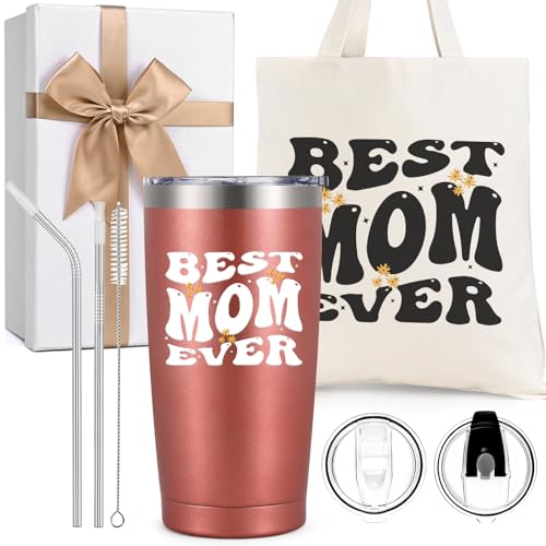 LiqCool Christmas Gifts for Mom Best Mom Ever Tumbler Gift Set Birthday Gifts for Mom from Daughter Son Unique Popular Mothers Day Gift Ideas 20 Oz Mom CupRose Gold