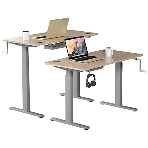 Tangkula Manual Height Adjustable Standing Desk, Sit To Stand Desk W/Foldable Crank Handle, Steel Frame & 1 Piece Tabletop, Ergonomic Stand Up Workstation W/Hook & Cable Tray #TOP2