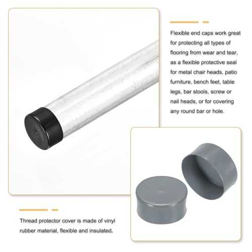 Image of uxcell 2pcs Rubber End Caps 125mm(4 15 /16 Inch) ID x 80mm(3 1 /8 Inch) H Vinyl Round Tube Bolt Cap Cover Screw Thread Protectors Light Gray
