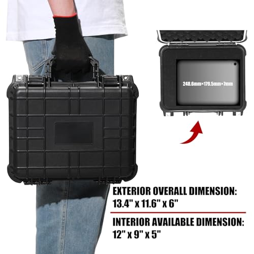 Image of Mayouko 13.4 inch Waterproof Plastic Toolbox with Foam Insert, 13.4 inch x 11.6 inch x 6 inch, IP67 Lockable Storage Box, Customizable Foam, Shockproof Hard Case Weatherproof Container, Protective Hard Camera Case