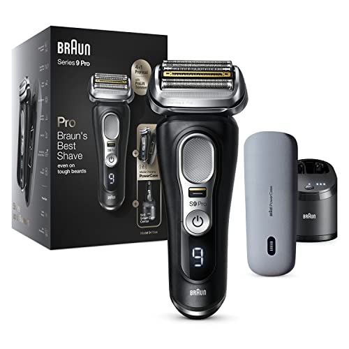 Braun Series 9 Pro 9470cc afeitadora eléctrica para hombre, cabezal de afeitado 4+1 con recortadora ProLift, PowerCase, estación de limpieza 5 en 1, tiempo de funcionamiento de 60 minutos, mojado y
