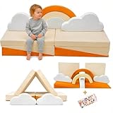Kinder Spielsofa – 11-TLG. Modulares Kindersofa 140x65x63 cm, Samtbezug wasserabweisend, 25D PU-Schaum, Spielcouch fürs Kinderzimmer, CE EN71 & OEKO-TEX, Kinder Sofa Inkl. Sticker Geschenk