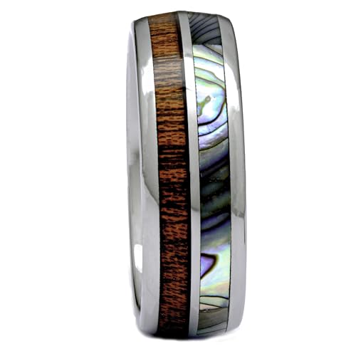 Tungsten Hawaiian Koa Wood and Abalone Inlay Wedding Ring or Gift Size 6-153