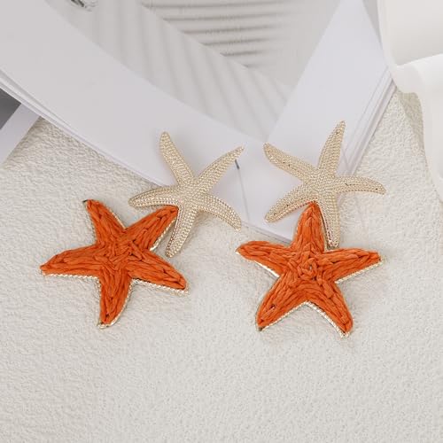 Raffia Starfish Earrings, Raffia Straw Wrapped Starfish Drop Dangle Earrings Summer Tropical Beach Jewelry4