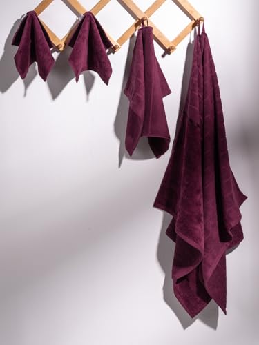 Image of DAMENSCH 100% Cotton Towels, Super Soft Towels Set, Ultra Absorbent Towel for Women, Quick Dry Face Towel for Men, Long Lasting Colours Bath, Hand and Face Towels-Midday Maroon