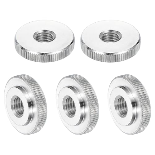 sourcing map 5Pcs M10 Knurled Thumb Nuts, 304 Stainless Steel Round Knurled Flat Head Through Hole Handle Nut, Lock Adjusting Nuts, Thin Type, Silver