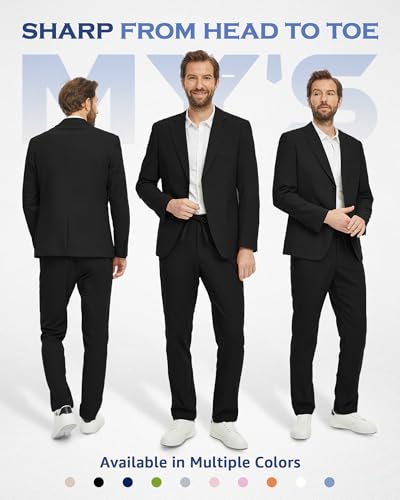 MY'S Men's 2 Pieces Linen Suit Slim Fit, Two Buttons Lightweight Jacket and Pants for Beach Wedding, Casual, or Summer Time2