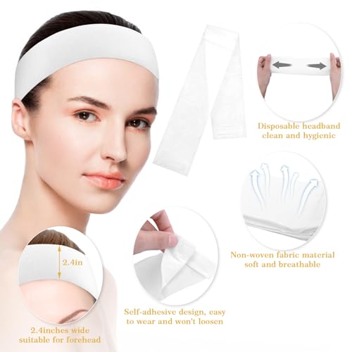 Qianyu 40 Pack Disposable Spa Facial Headbands Stretch Facial Headband Esthetician Supplies White Soft Non-Woven Wrapped Elastic Makeup Headwraps for Women Girls Skincare Bath and Sport - Image 3