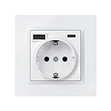 SIMON – Enchufe de Empotrar Schuko + 2 Puertos USB A+C (10,5W), Serie Simon 10, 250V, 16A, Enchufe de Pared con Carga Adicional, Incluye Marco, Tapa y Mecanismo, Color Blanco