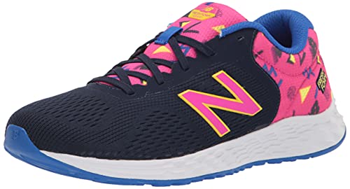 New Balance Kid's Fresh Foam Arishi V2 Lace-Up Running Shoe, Pigment/Pink Glo/Citra Yellow, 4 M US Big Kid (8-12 Years)