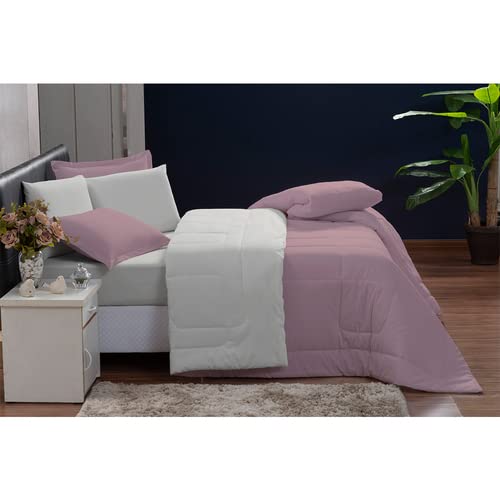 Kit Edredom Queen Jogo de 100% Algodão 200 fios (Rosa e Branco)