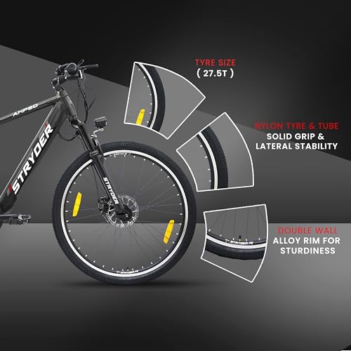 Image of Stryder Amped 27.5T Electric Cycle for Men & Women 36V Internal Battery Upto 35km Range Waterproof LCD Display EN06 Dual Disc Brakes Front Suspension || Height 5.4 to 6 feet (Grey)