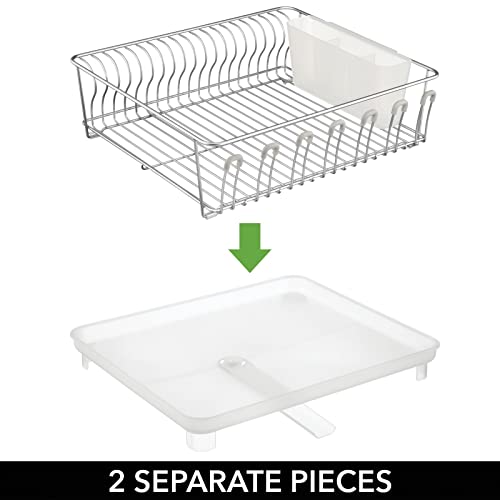 Image of mDesign Alloy Steel Sink Dish Drying Rack Holder with Plastic Swivel Spout Drainboard Tray - Dish Rack /Dish Drainer Storage Organizer for Kitchen Counter - Concerto Collection, Chrome /Clear