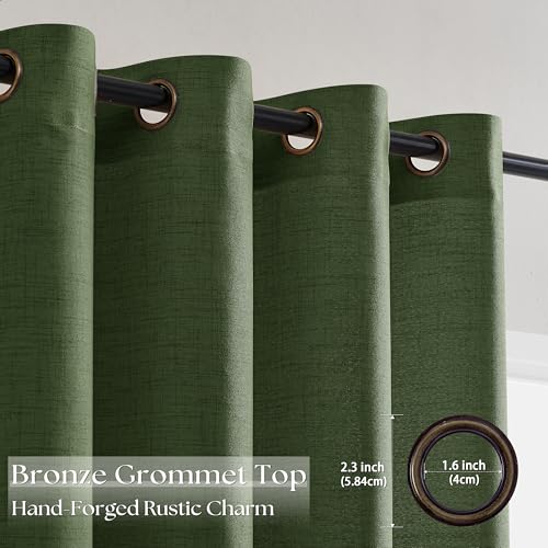 Image of 90 Inch Length 2 Panels Olive Green Linen Curtains for Living Room | Semi Sheer, Grommet Drapes, Thick Linen, Privacy, Boho, Farmhouse, Window Curtain for Bedroom, Office, Sliding Door, 52x90