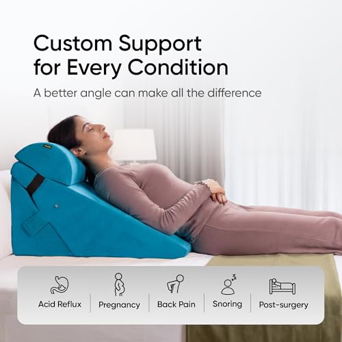Image of Frido Adjustable Wedge Max Cushion, 12-Way Adjustable Pregnancy Pillow & Leg Elevation Pillow, Relieves Neck, Back & Shoulder Pain, Great for Reading, Sleeping & Relaxing | Teal Blue