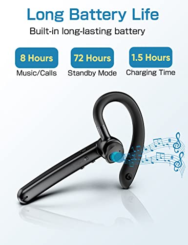Jassco Bluetooth Headset, V5.2 Wireless Bluetooth Earpiece Handsfree Earphone With Active Noise Cancellation Mic For Driving/Business/Office, Compatible With Android Phones/Iphone/Laptop -Black #TOP6