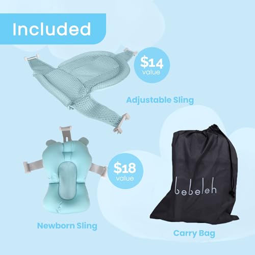 Image of BEBELEH Collapsible Baby Bathtub - Bathtub + Baby tub Sling + Newborn Sling - Baby Bathtub Newborn to Toddler 0-24 Months - The Ultimate Travel Baby Bath Tub and Everyday Use! (Blue)