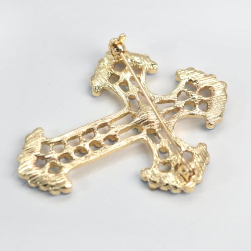 Image of Gyn&Joy Sparkle Crystal Rhinestones Holy Cross Brooch Pin Jewelry For Women Men