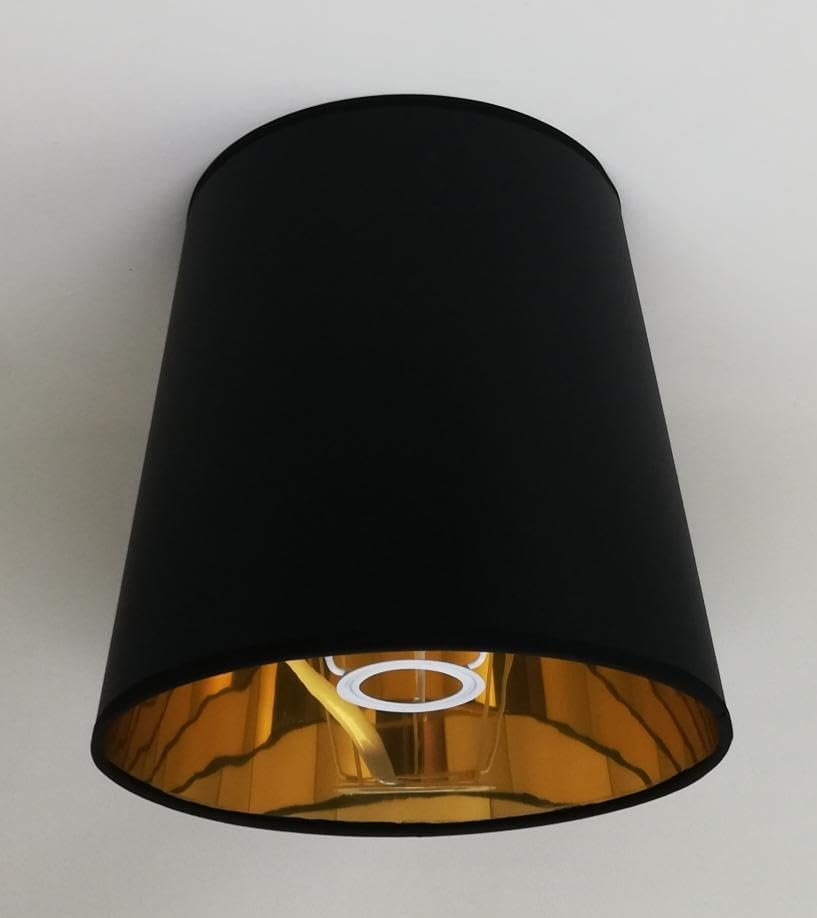 30 cm Tela Negra, Pantalla, con Forro Dorado, Hecha a Mano, para Lámpara de Mesa