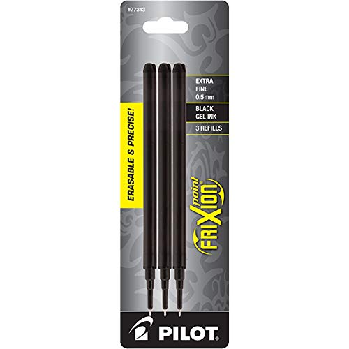 Pilot FriXion Point Erasable Gel Ink Refills, Extra Fine Point, 0.5mm, Black Ink, 3 Pack
