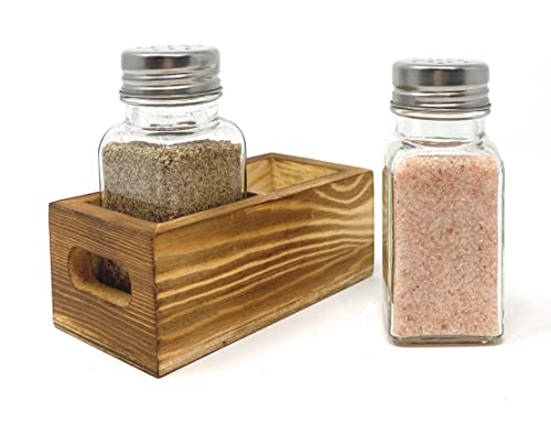 Salt And Pepper Shaker Set With Wood Holder, Glass Containers, Stainless Steel Lids, Easy To Clean & Refill, Gift, Farmhouse Kitchen Table For Home And Restaurants #TOP4