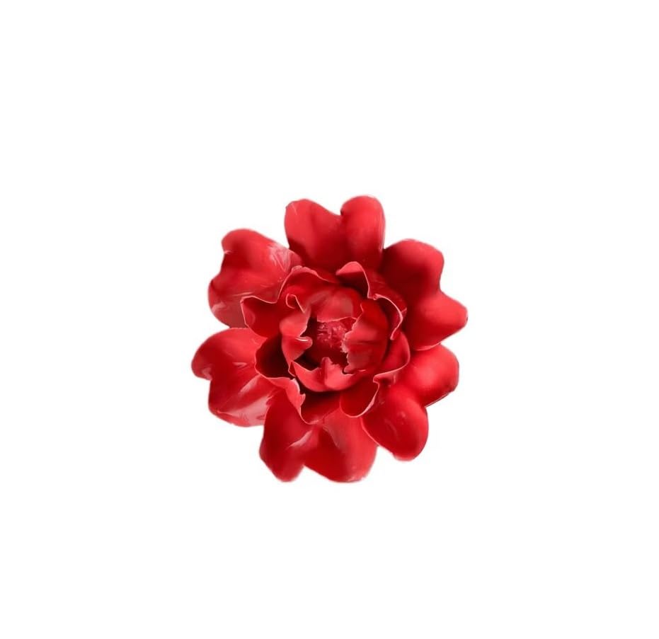 Image of Red,Luoyang Peony, 3.54 inch,Ceramic Flower Wall Art Decor, Artificial Flower Wall Sculpture,Handmade Ceramic Flowers for Home,Hallway,Living Room, Kitchen,Bathroom