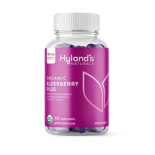 Hylands Organic Elderberry Plus Gummies Organic Black Elderberry with ZINC and Vitamin C Immune Support Supplement for Adults 60 Vegan Gummies (30 Days)