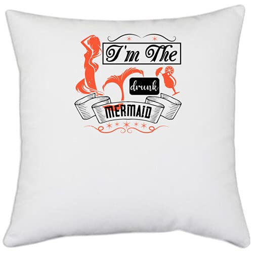 UDNAG White Polyester 'Girls Trip | I'm The Drunk Mermaid' Pillow Cover [16 Inch X 16 Inch]-picture-19