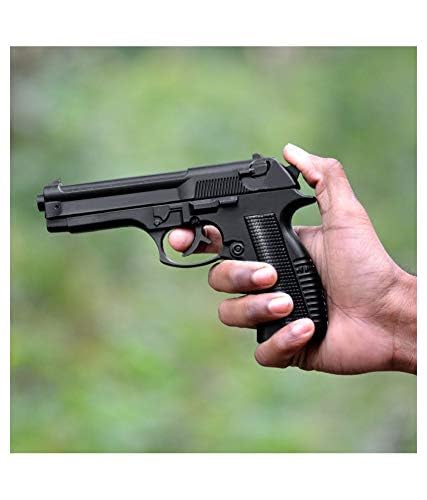 Image of Heavy Metal Gun Pistol Shaped with Barrel Pull Back System and Holster Pocket Lighter