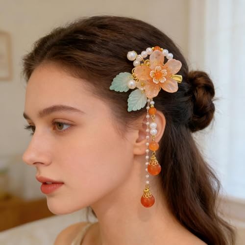 2 pzas Pinzas Vintage Flores Naranja para Cabello miniatura 3