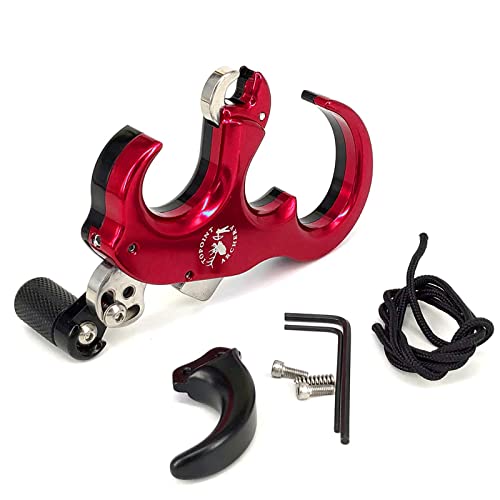 Lamehfyo Compound Bow Release Aid Thumb Release 3/4 Fingers Adjustable Automatic Thumb Release Trigger for Outdoor Archery Hunting Training (Red)