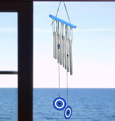 Image of ZAICUS Metal Evil Eye Wind Chimes - Wind Chime for Home and Balcony - Feng Shui Hanging Decor for Positive Energy, Protection & Outdoor Decoration (8 Pipes)