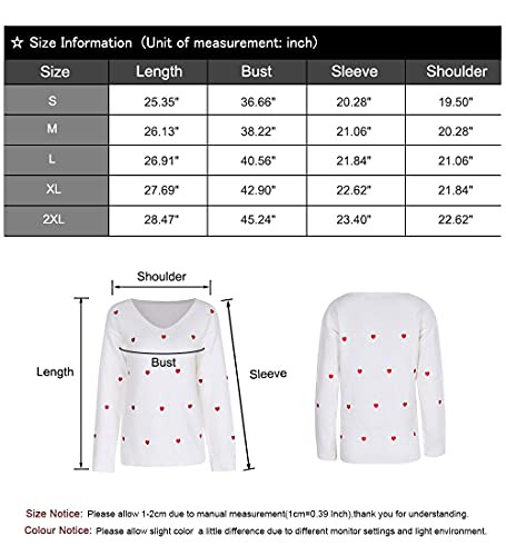 shermie Women's V Neck Loose Casual Cute Knit Red Heart Pullover Sweaters White Small - Image 7
